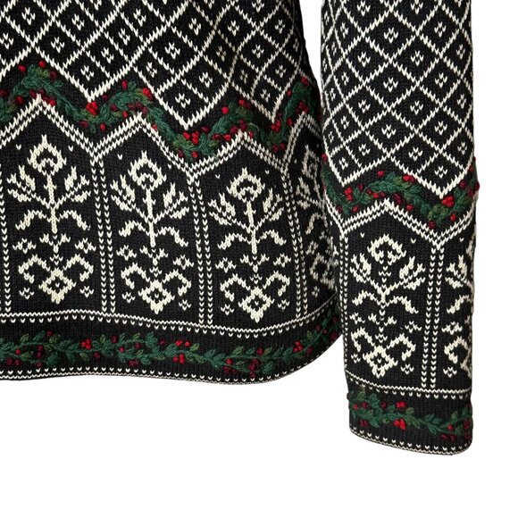 Vintage 90s Talbots Fair Isle Nordic Sweater Black White Small - Picture 3 of 12